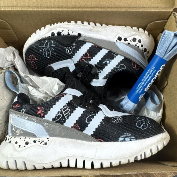 SIZE 5K - Adidas Infant Flex EL Low Sneakers Core Black/Clear Sky/Cloud White - Picture 7 of 7